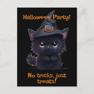 Cute whimsical Halloween Black cat Vykort
