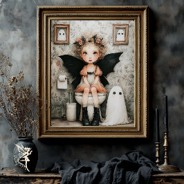 Cute Whimsical Halloween Fairy on Toilet Decoupage