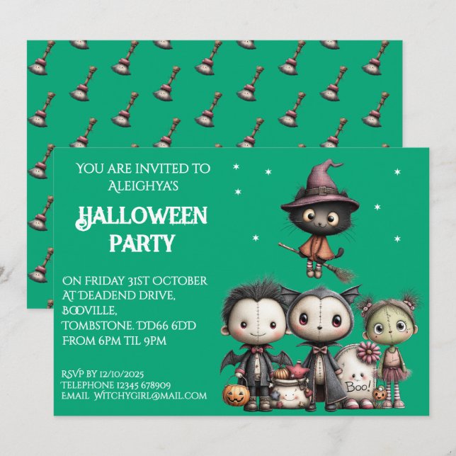 Cute Whimsical Halloween fest Inbjudningar (Fram/baksida)