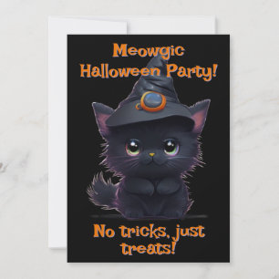 Cute whimsical Halloween Magic Black cat party Inbjudningar