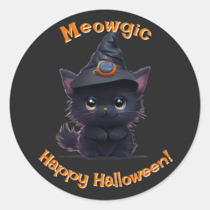 Cute whimsical Halloween Magic Black cat Runt Klistermärke