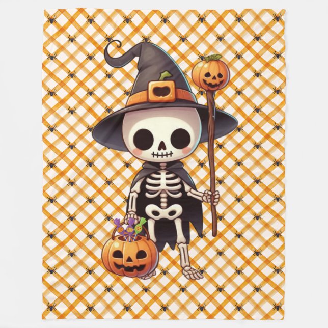 Cute, Whimsical Halloween skeleton Fleecefilt (Framsidan)
