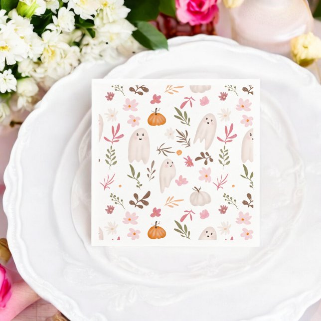 Cute whimsical halloween spökbabydusch i mönster pappersservett (Cute whimsical halloween ghost pattern baby shower napkins)