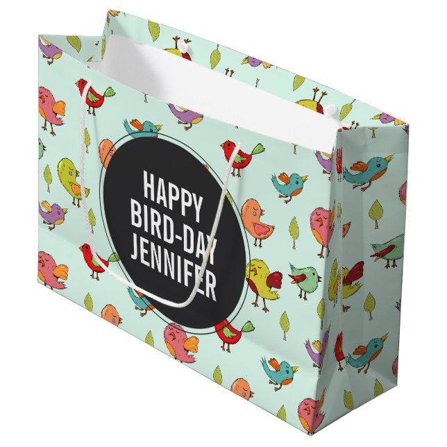 Cute Whimsical Hand Drawn Birds Mönster (Framsidan Vinklad)