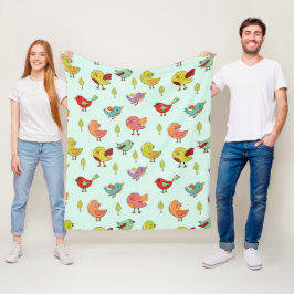 Cute Whimsical Hand Drawn Birds Mönster Fleecefilt