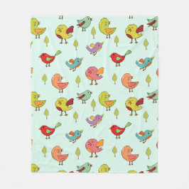 Cute Whimsical Hand Drawn Birds Mönster Fleecefilt