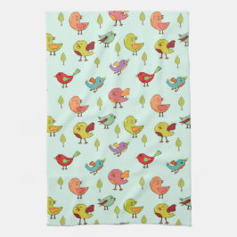 Cute Whimsical Hand Drawn Birds Mönster Kökshandduk