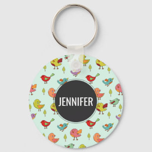 Cute Whimsical Hand Drawn Birds Mönster Nyckelring