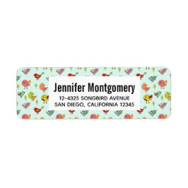 Cute Whimsical Hand Drawn Birds Mönster Returadress Etikett