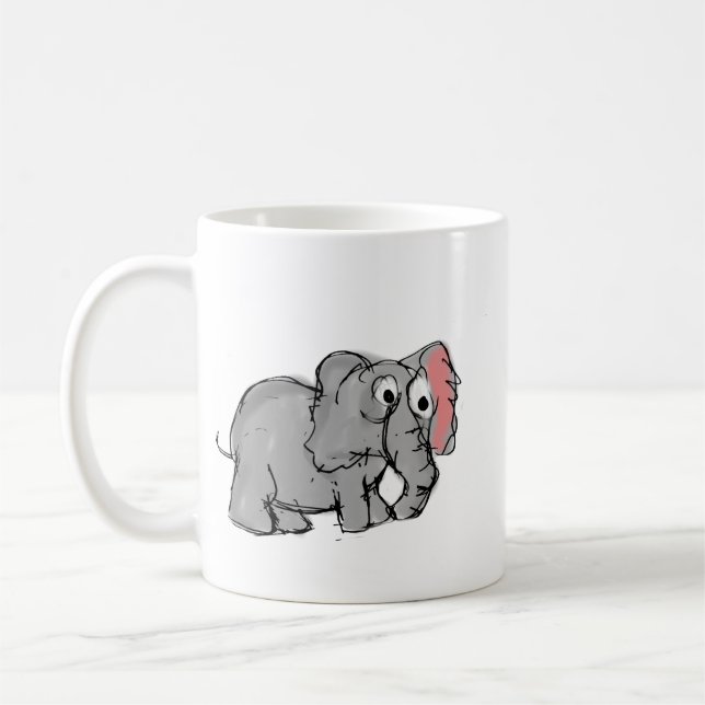 Cute Whimsical Hand-Drawn Elephant Illustration Kaffemugg (Vänster)