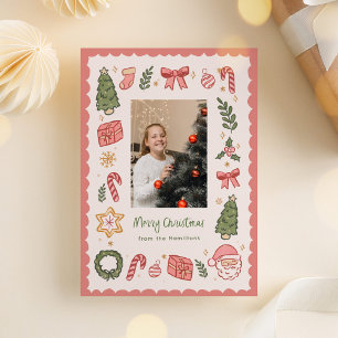 Cute Whimsical Hand-Drawn jul Icons Photo Julkort