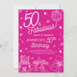 Cute Whimsical Hand plockade 50 och Fabulous Birth Inbjudningar