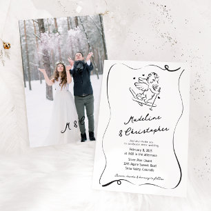 Cute Whimsical Hand plockade Cupid Ski Photo Bröll Inbjudningar
