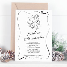 Cute Whimsical Hand plockade Cupid Ski Winter Wedd