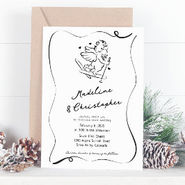 Cute Whimsical Hand plockade Cupid Ski Winter Wedd Inbjudningar