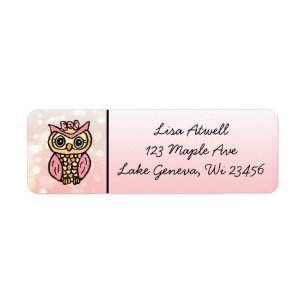 Cute Whimsical Hand plockade Rosa Uggla Returadress Etikett
