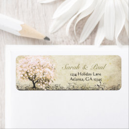 Cute Whimsical Heart Leaered Träd Ljus rosa Dots Returadress Etikett