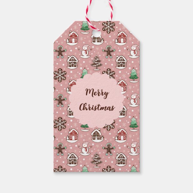 Cute Whimsical Helgdag Cookie-jul i Mönster Presentetikett (Framsidan)