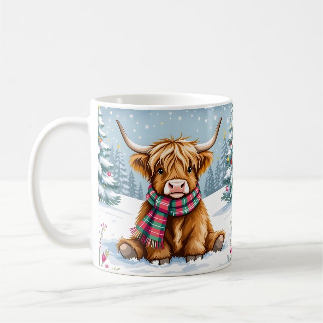 Cute Whimsical Highland Cow-jul Kaffemugg (Vänster)