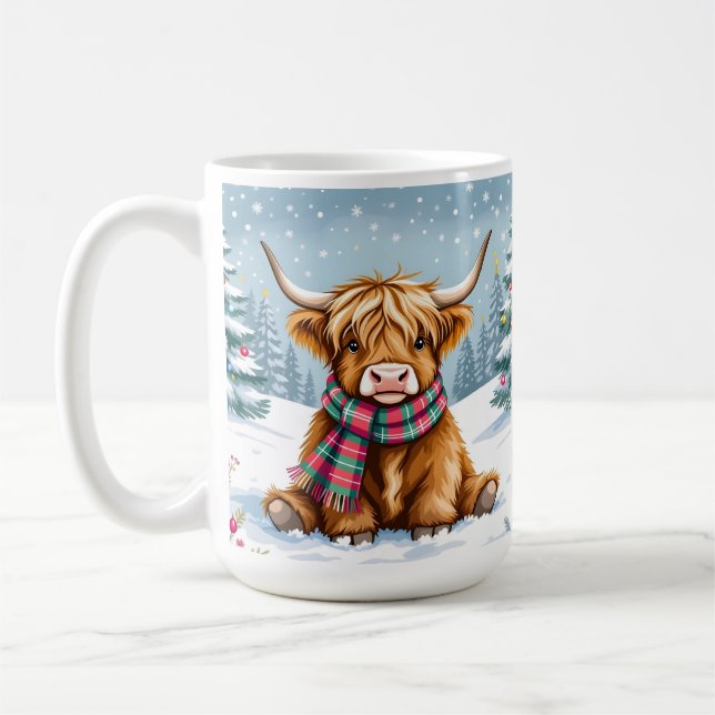 Cute Whimsical Highland Cow-jul Kaffemugg (Vänster)