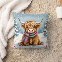 Cute Whimsical Highland Cow-jul Kudde