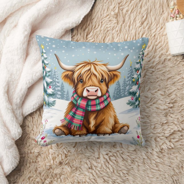 Cute Whimsical Highland Cow-jul Kudde (Filt)