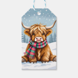Cute Whimsical Highland Cow-jul Presentetikett