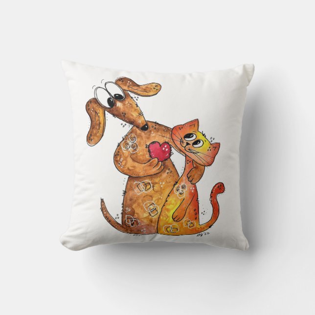 Cute Whimsical Hund and Cat Kudde (Framsida)