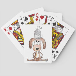 Cute Whimsical Hund med katt på huvudet Casinokort