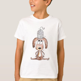 Cute Whimsical Hund med katt på huvudet T Shirt