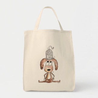 Cute Whimsical Hund med katt på huvudet Tygkasse