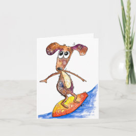 Cute Whimsical Hund på Surfboard Kort