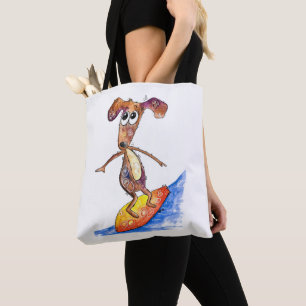 Cute Whimsical Hund på Surfboard Tygkasse