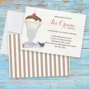 Cute Whimsical Ice Cream Social Watercolor Inbjudningar