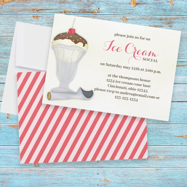 Cute Whimsical Ice Cream Social Watercolor Inbjudningar (Skapare uppladdad)