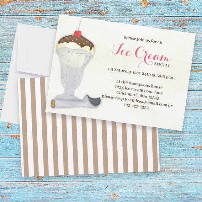 Cute Whimsical Ice Cream Social Watercolor Inbjudningar (Skapare uppladdad)