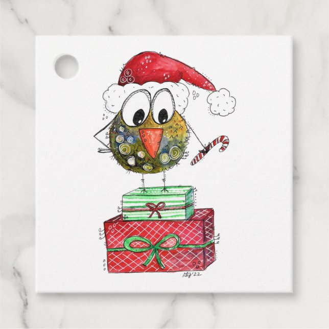 Cute Whimsical jul Bird Gåvor Etiketter (Framsida)