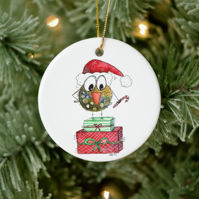 Cute Whimsical jul Bird Julgransprydnad Keramik (Träd)