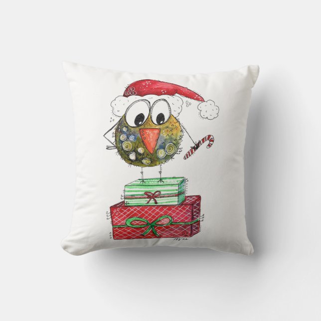 Cute Whimsical jul Bird Kudde (Framsida)