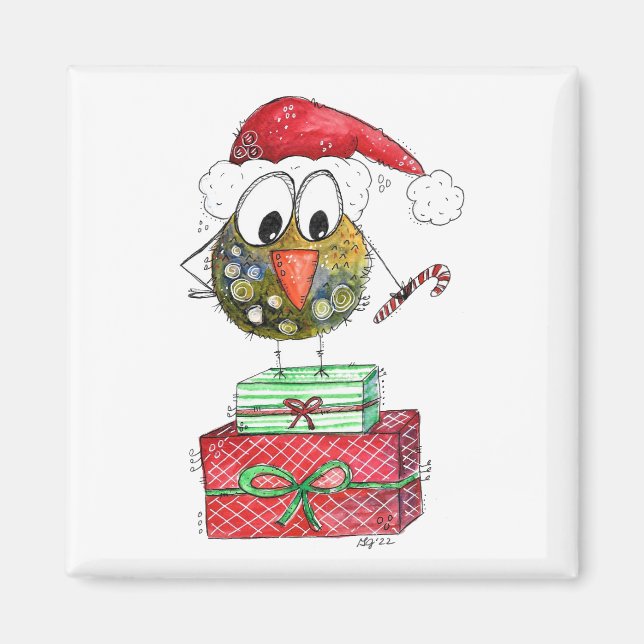 Cute Whimsical jul Bird Magnet (Framsidan)