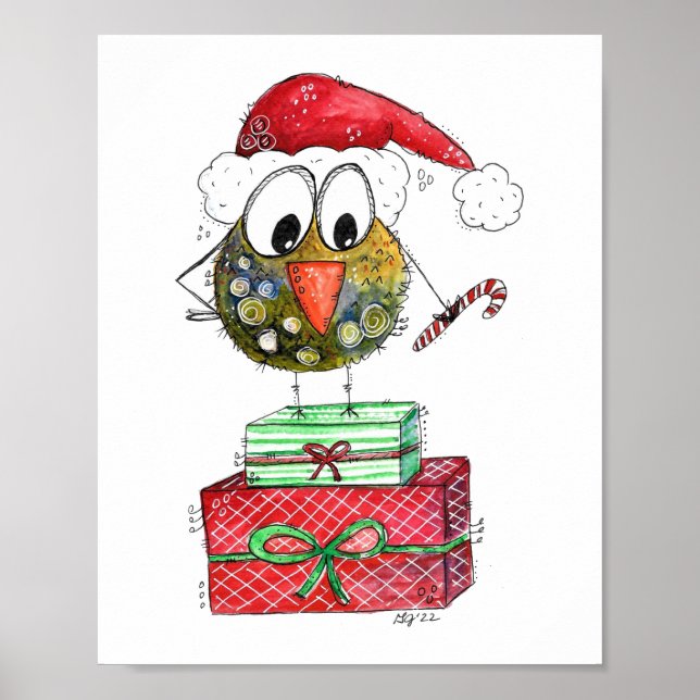 Cute Whimsical jul Bird Poster (Framsidan)