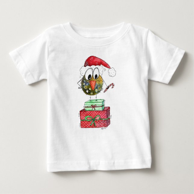 Cute Whimsical jul Bird T Shirt (Framsida)