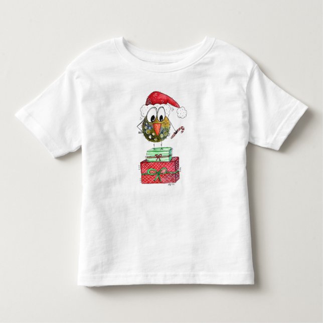 Cute Whimsical jul Bird T Shirt (Framsida)