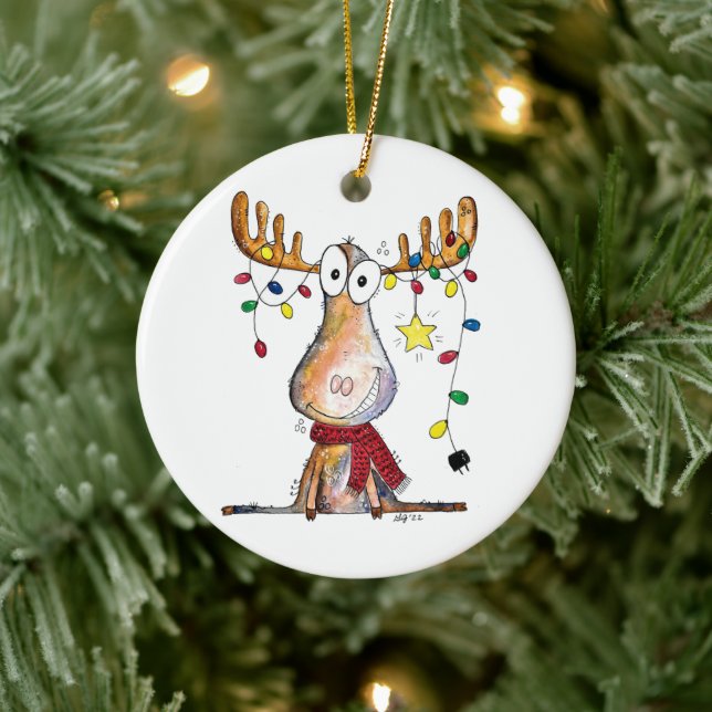Cute Whimsical jul Moose Julgransprydnad Keramik (Träd)