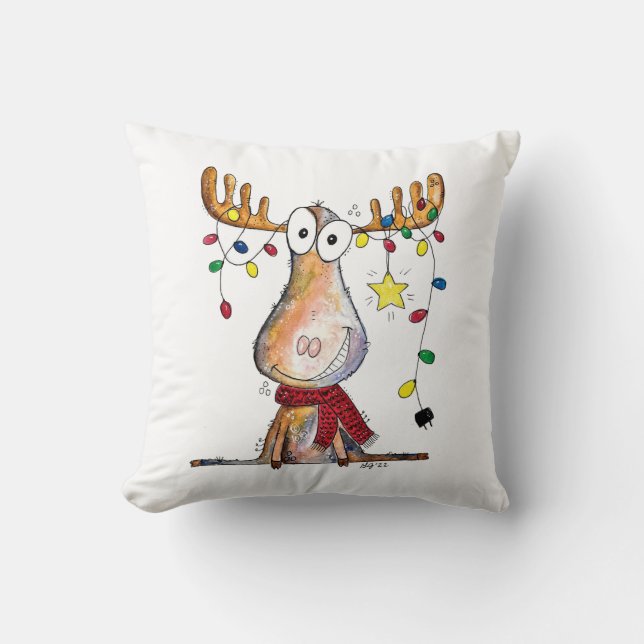 Cute Whimsical jul Moose Kudde (Framsida)