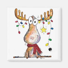 Cute Whimsical jul Moose Magnet