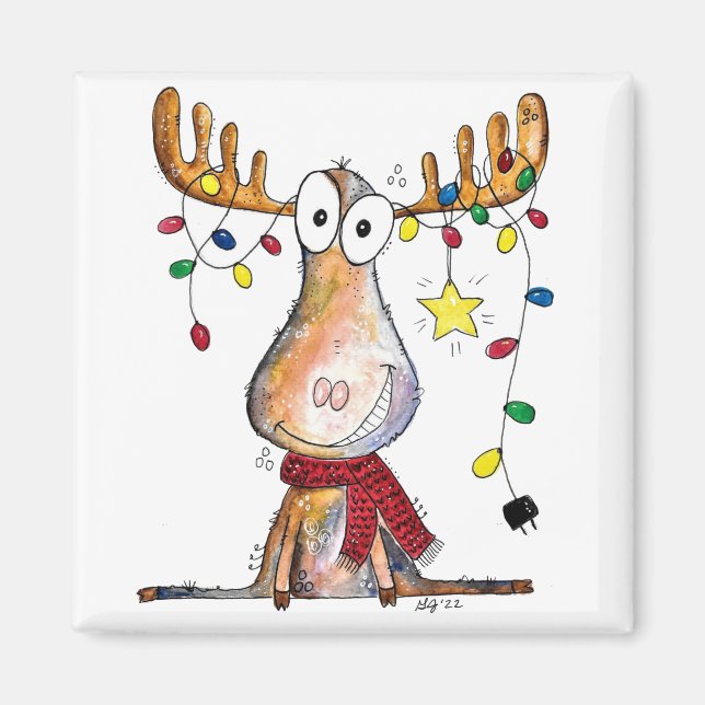 Cute Whimsical jul Moose Magnet (Framsidan)