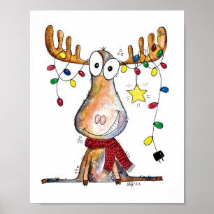 Cute Whimsical jul Moose Poster