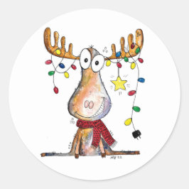 Cute Whimsical jul Moose Runt Klistermärke