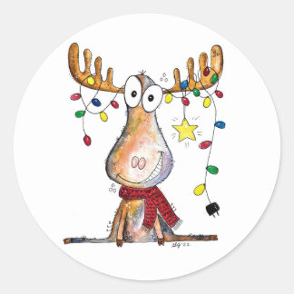 Cute Whimsical jul Moose Runt Klistermärke